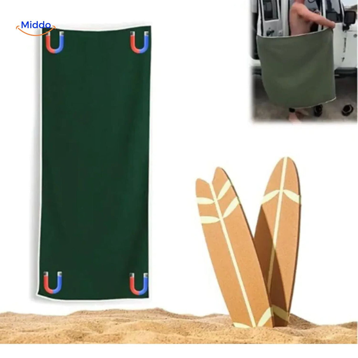 serviette magnétique pratique en déplacement, séchage rapide et fermeture aimantée sécurisée