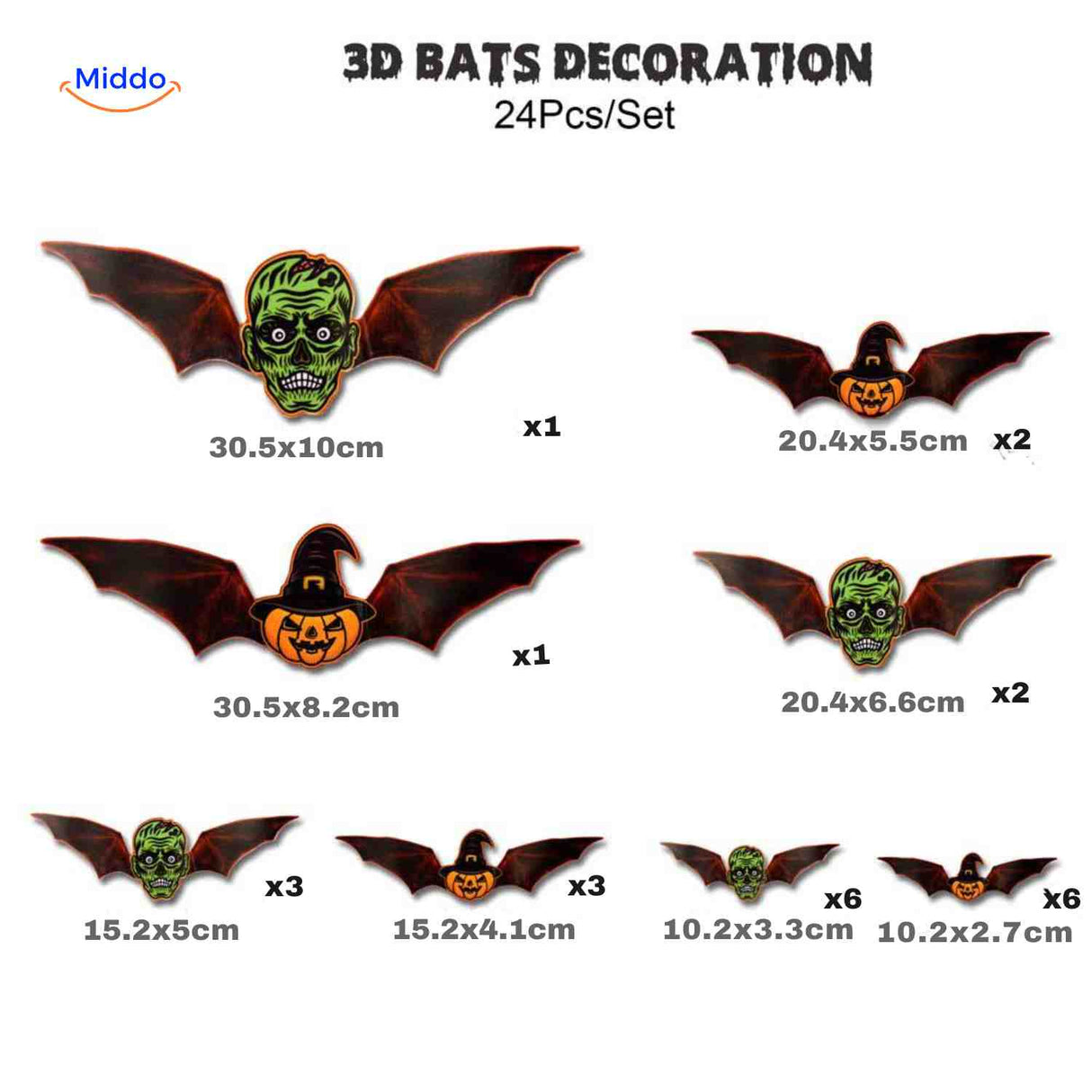 set de 24 chauves-souris 3d halloween style monstre, stickers muraux led à l'aspect terrifiant