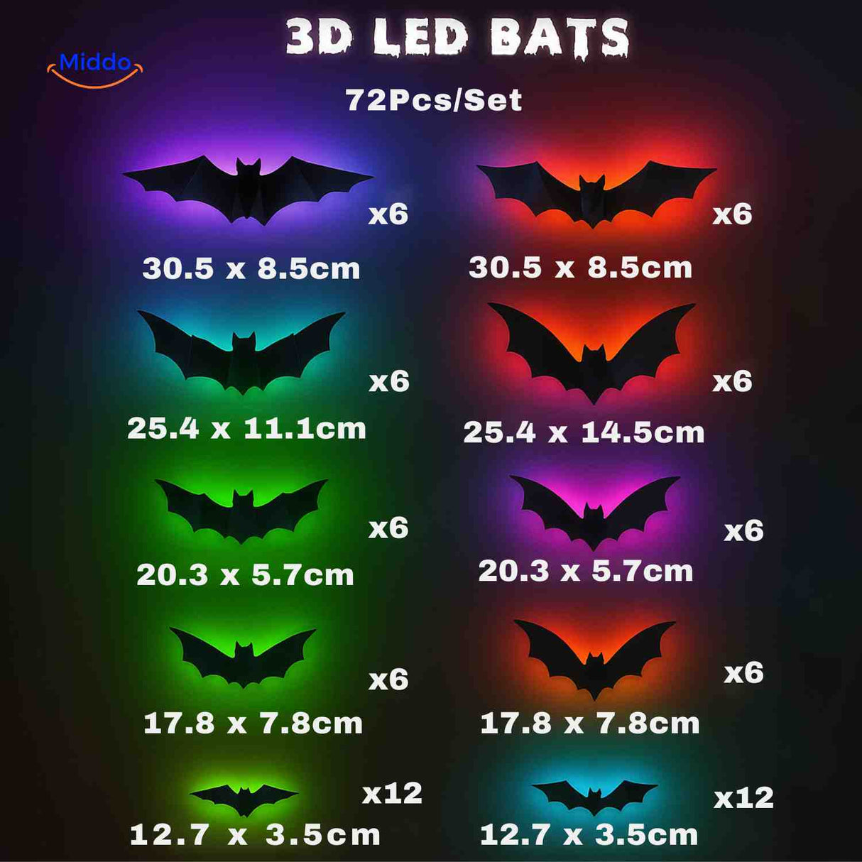 set de 72 chauves-souris 3d led halloween, décoration murale complète pour soirée effrayante
