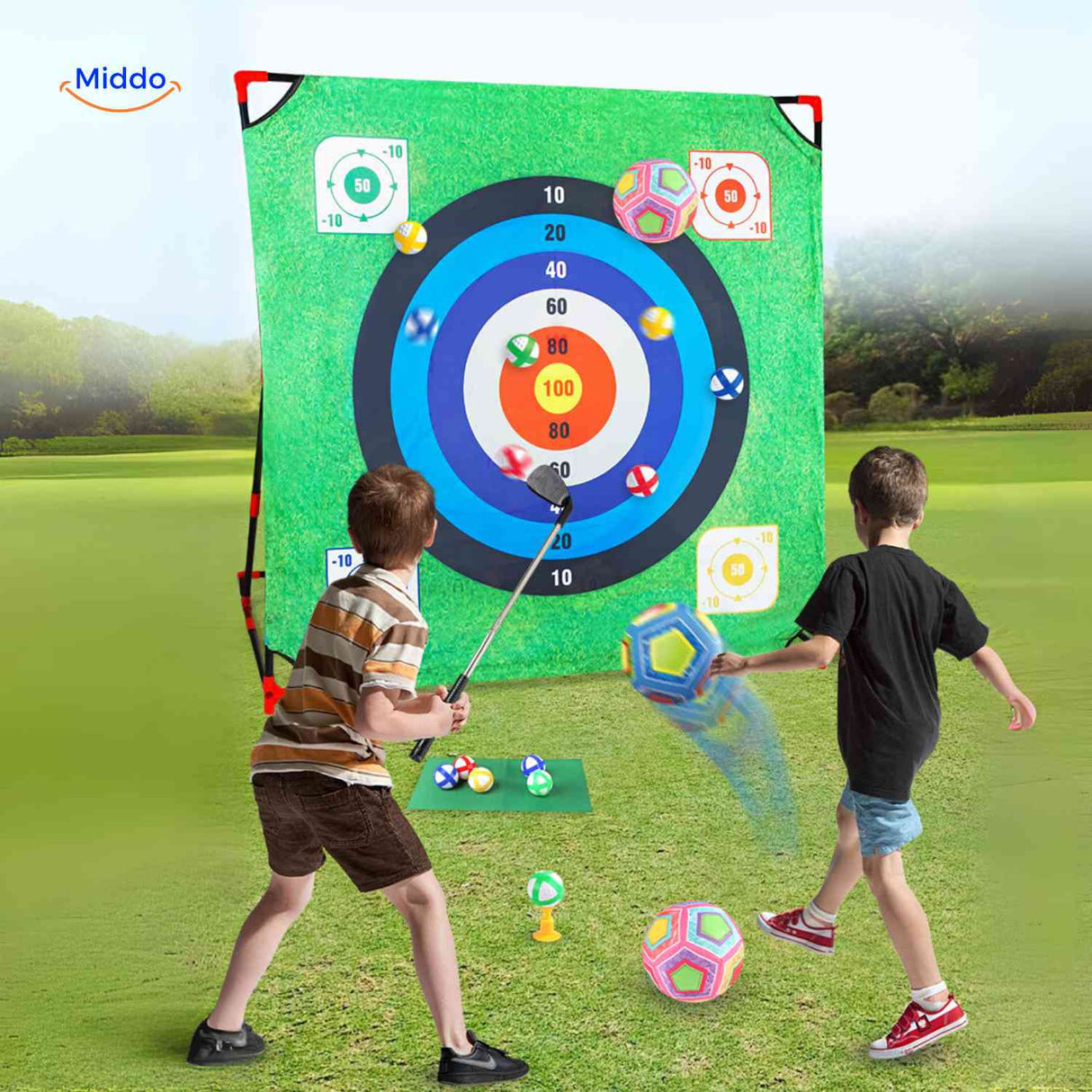 set de golf et football combiné, jeu de tir multi-sport pour enfants à l'extérieur