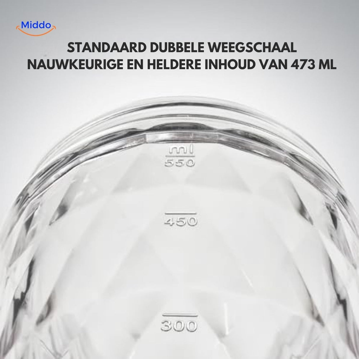 shaker mixeur transparent avec double graduation en ml et oz, capacité 473 ml bien lisible