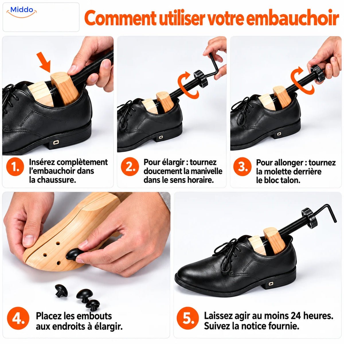 Comment utiliser votre embauchoir ShoeStretcher Pro en cinq étapes.