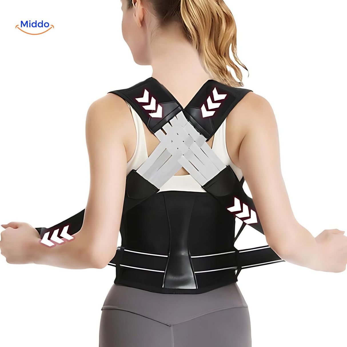 femme portant le soutien dorsal postura en situation quotidienne, maintien du dos