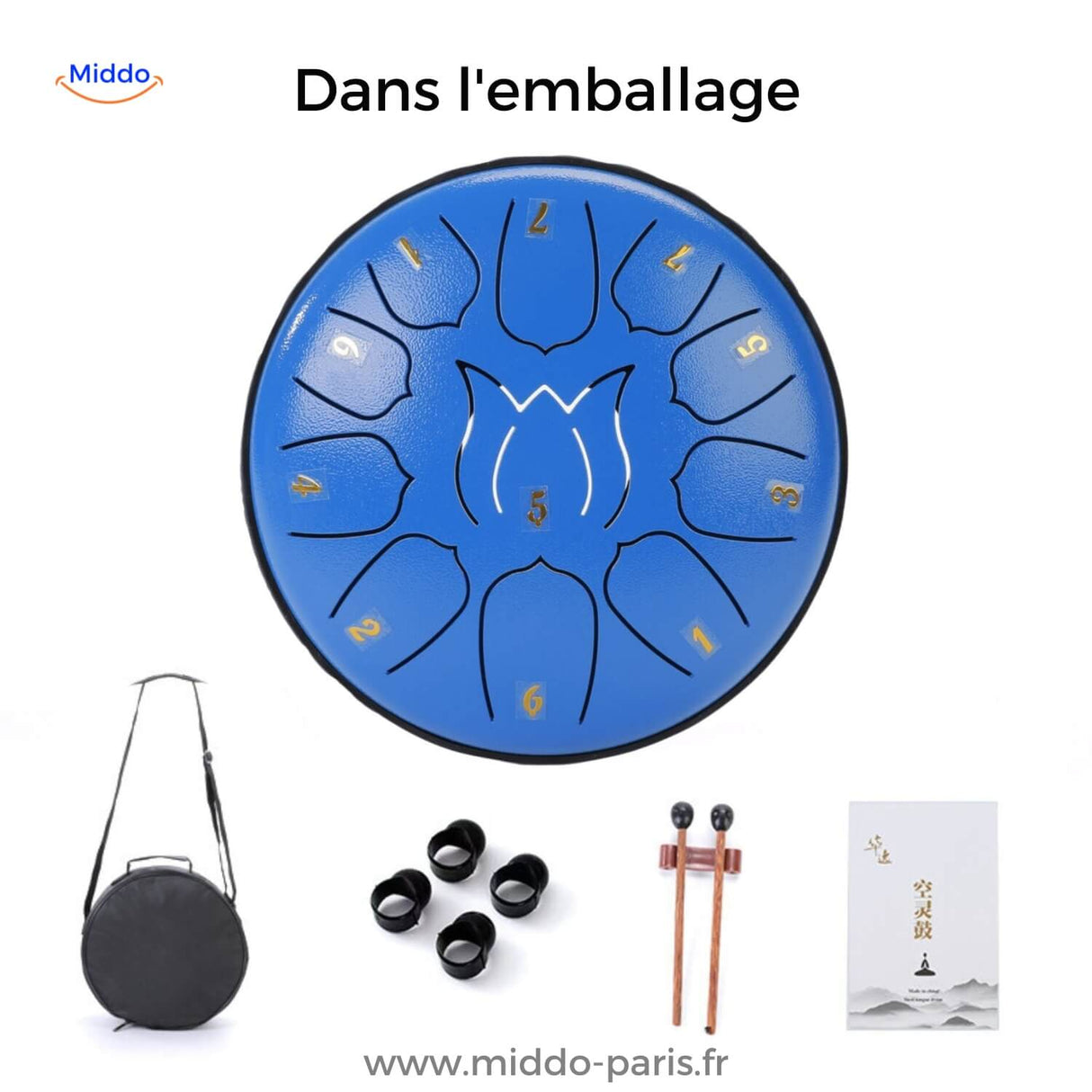 steel tongue drum dans son emballage complet avec tous les accessoires inclus