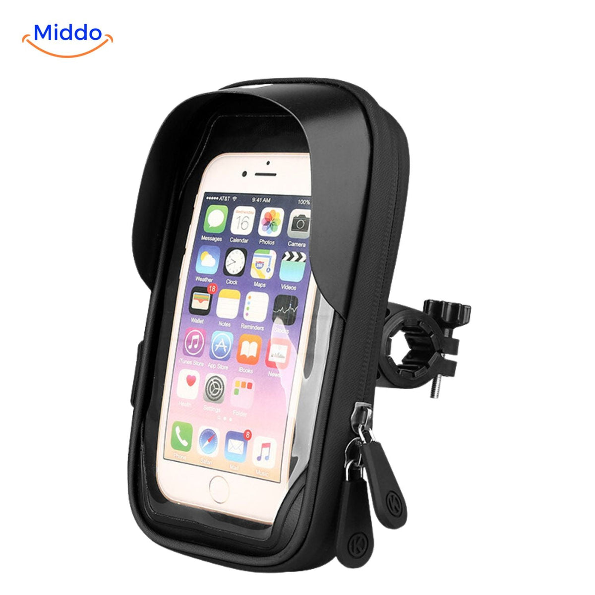 support téléphone moto étanche avec béquille intégrée, vue d'ensemble