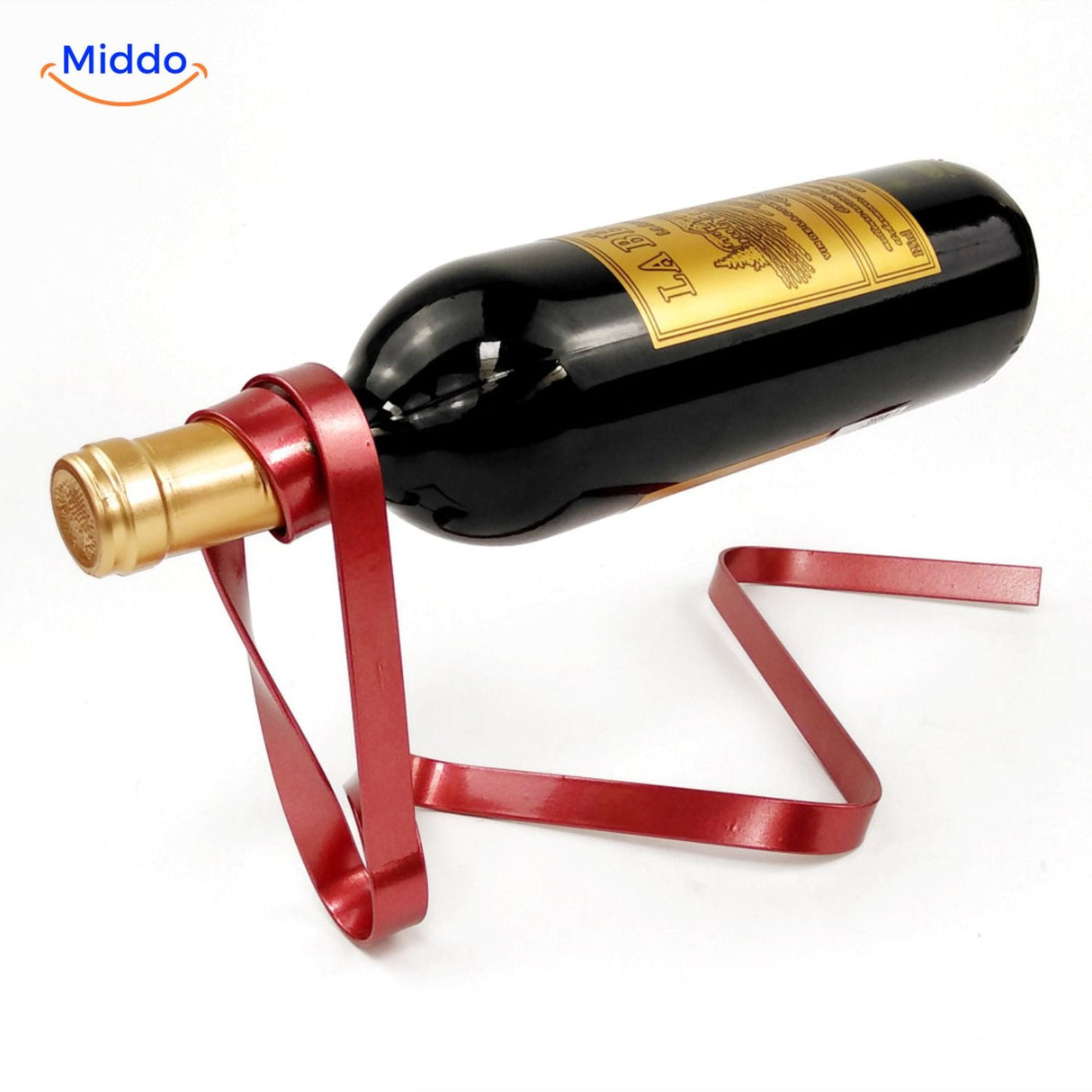 support bouteille de vin avec rubans noir et rouge, contraste graphique et élégant
