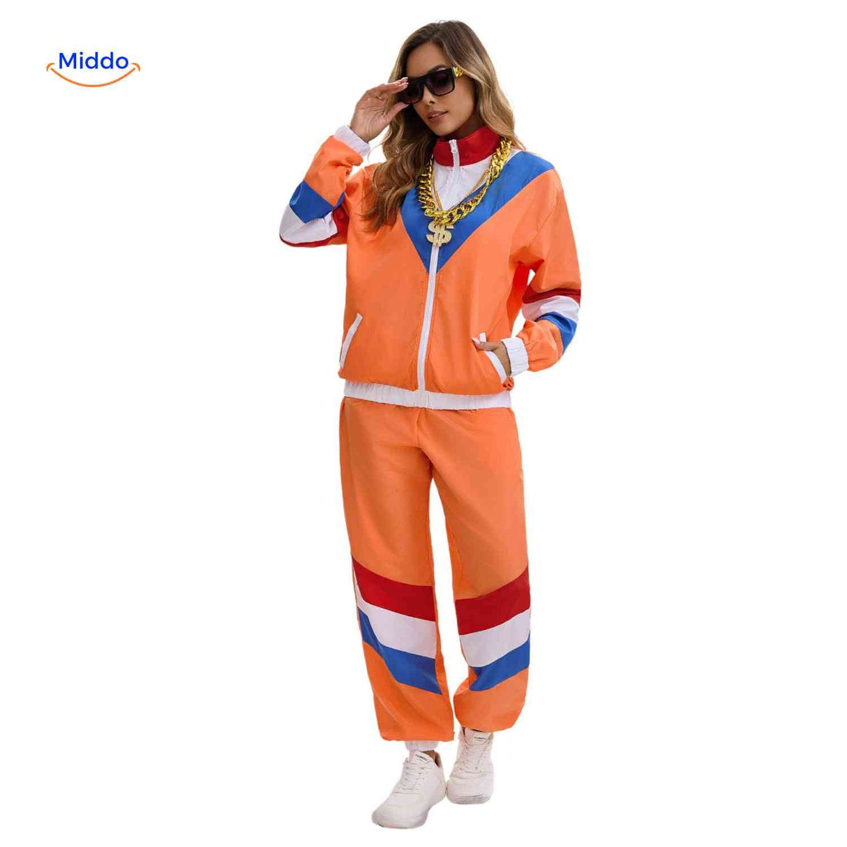 set survêtement unisexe casual avec veste zippée, style années 80 respirant