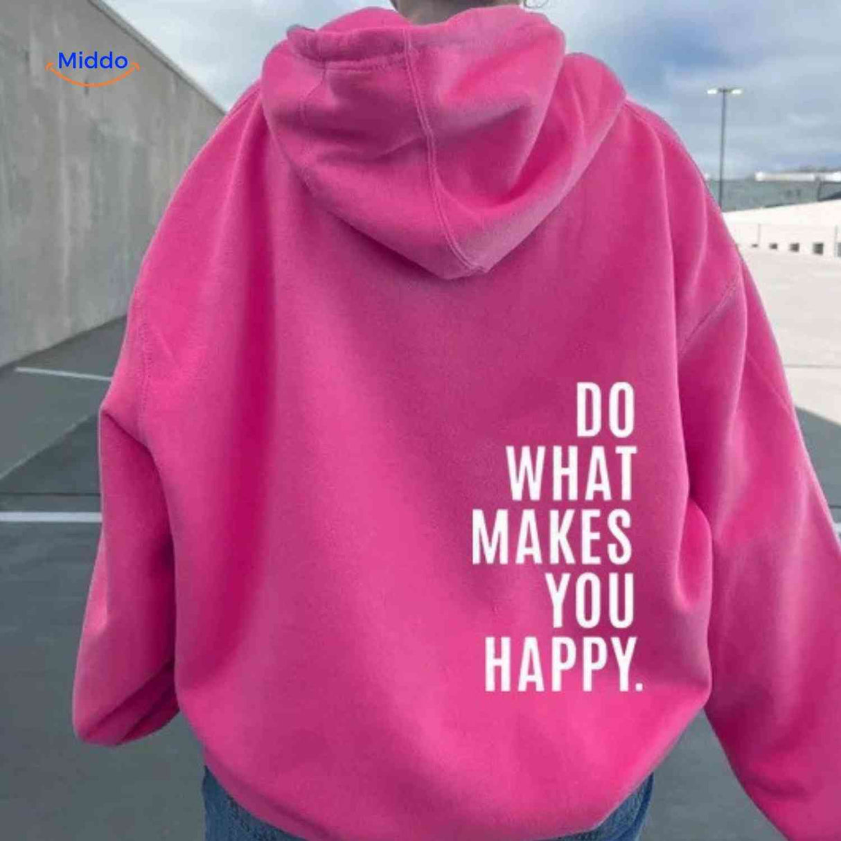 sweat à capuche oversize framboise avec inscription do what makes you happy en blanc
