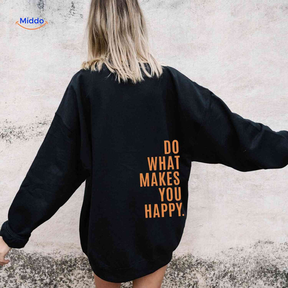 sweat à capuche oversize noir avec inscription do what makes you happy en orange