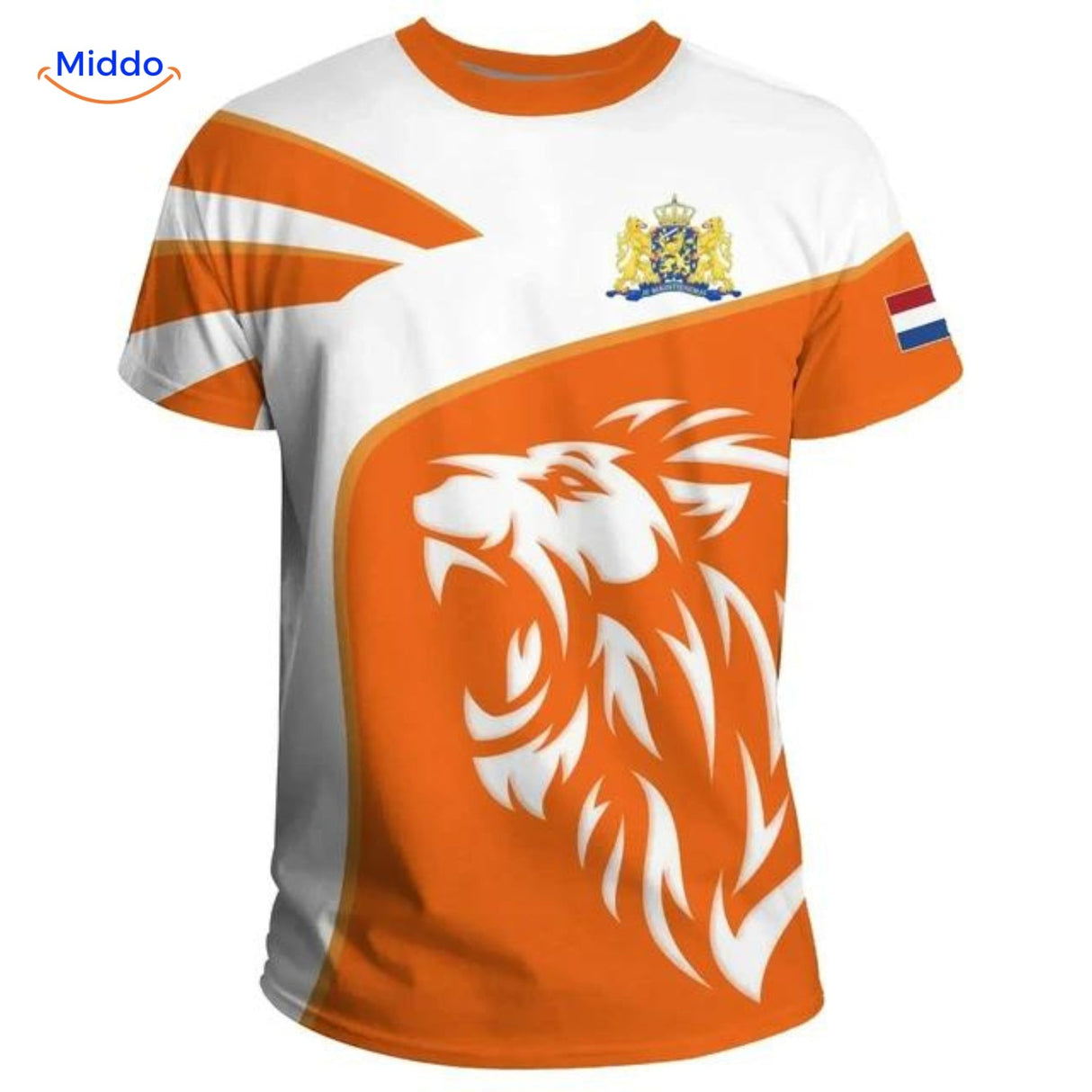 t-shirt orange avec design lion et vagues, pour célébrer l'Euro 2024 en style