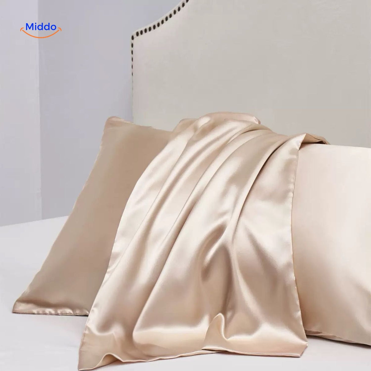 taie d'oreiller en satin champagne, élégante et douce pour les cheveux