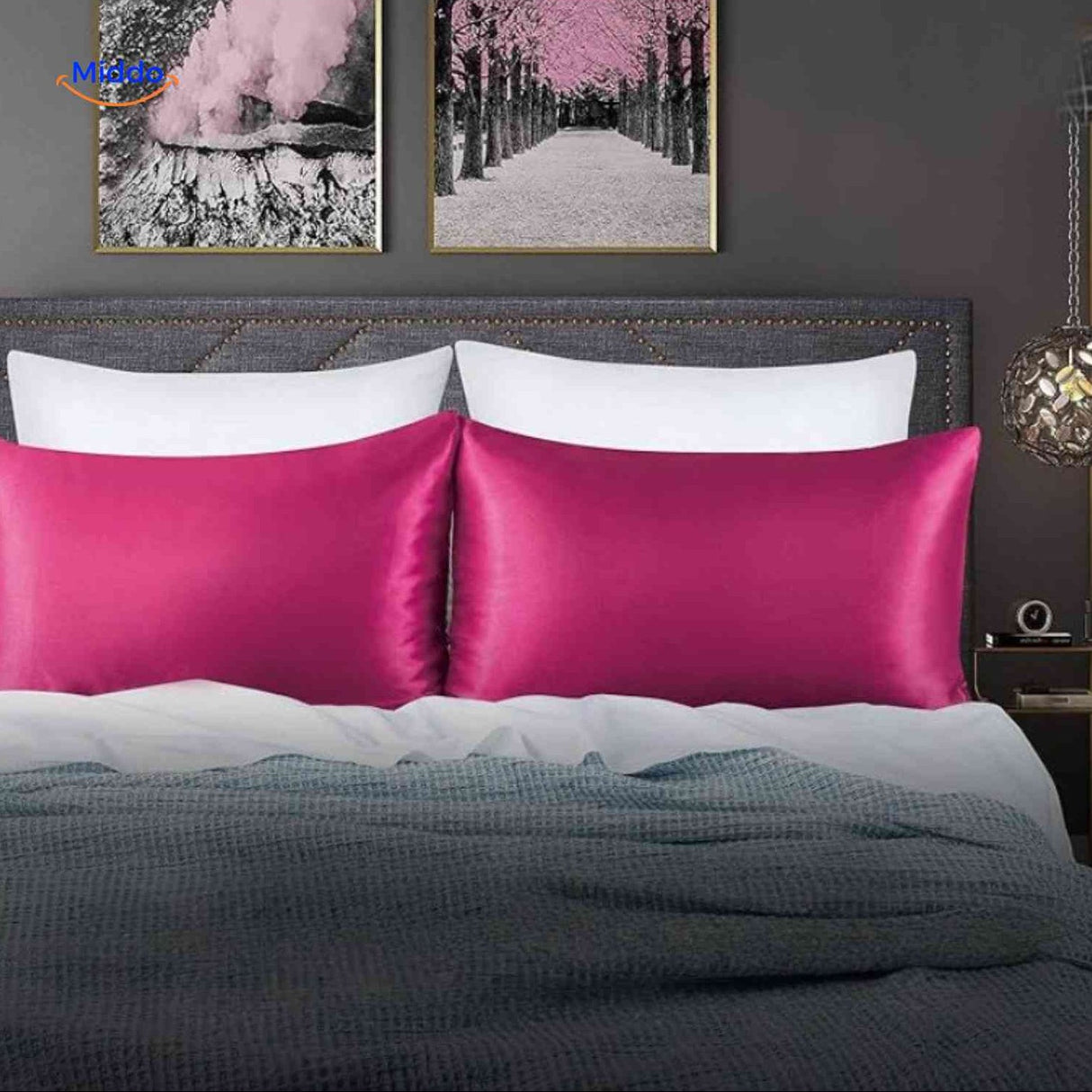 taie d'oreiller en satin fuchsia, colorée et douce pour protéger les cheveux