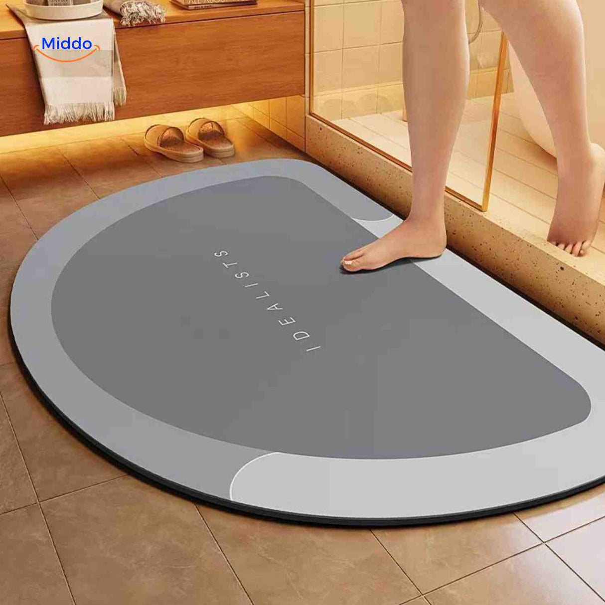 tapis de bain demi-rond antidérapant, coloris gris clair