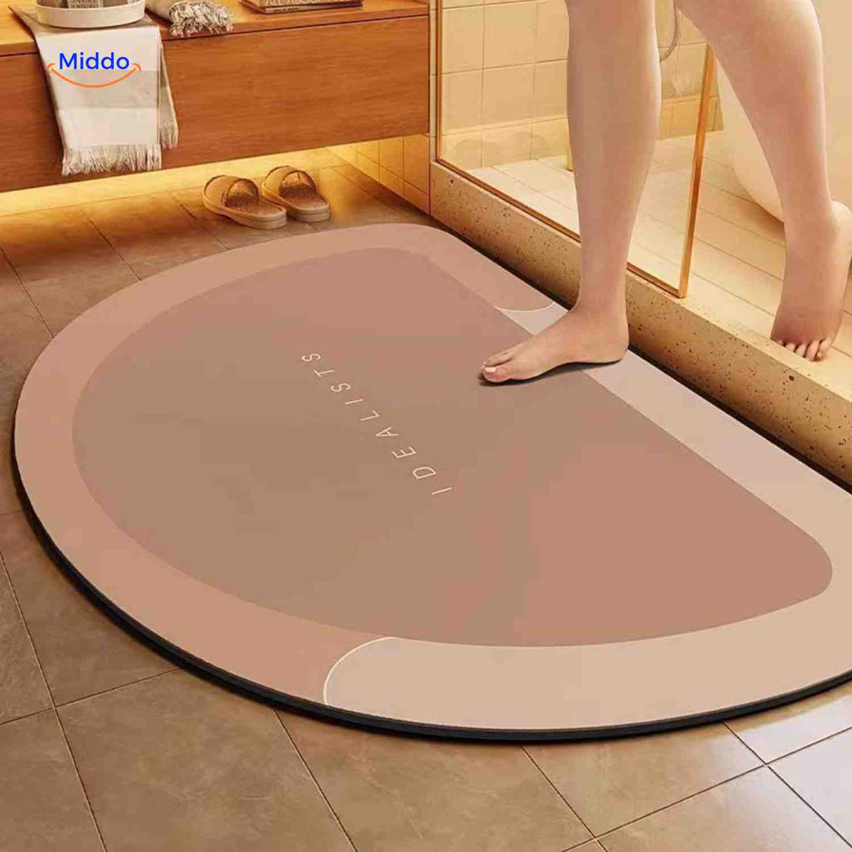 tapis de bain demi-rond séchage rapide, coloris marron