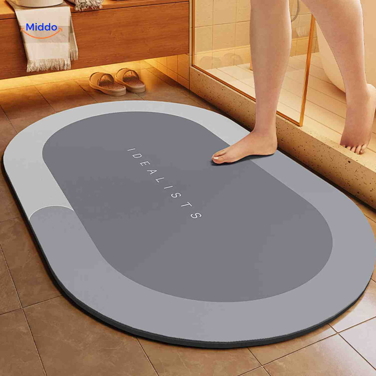 tapis de bain ovale à séchage rapide, coloris gris clair