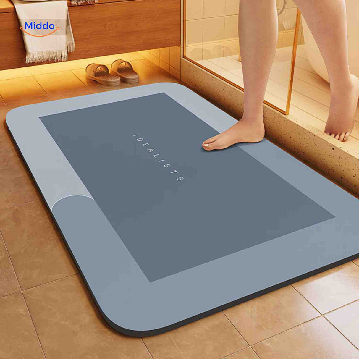 tapis de bain rectangulaire absorbant, coloris bleu-gris clair