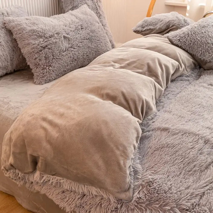 Parure de lit Teddy Fluffy en polaire, Gris taupe