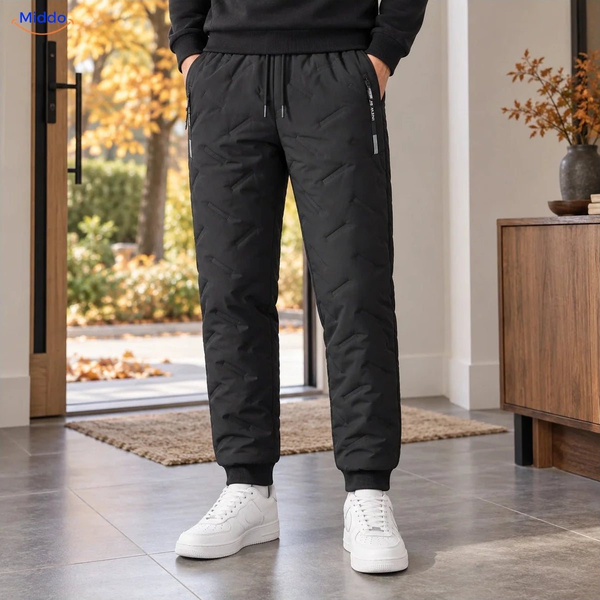 Pantalon d’hiver Thermoflex doublé, noir avec bord-côte porté