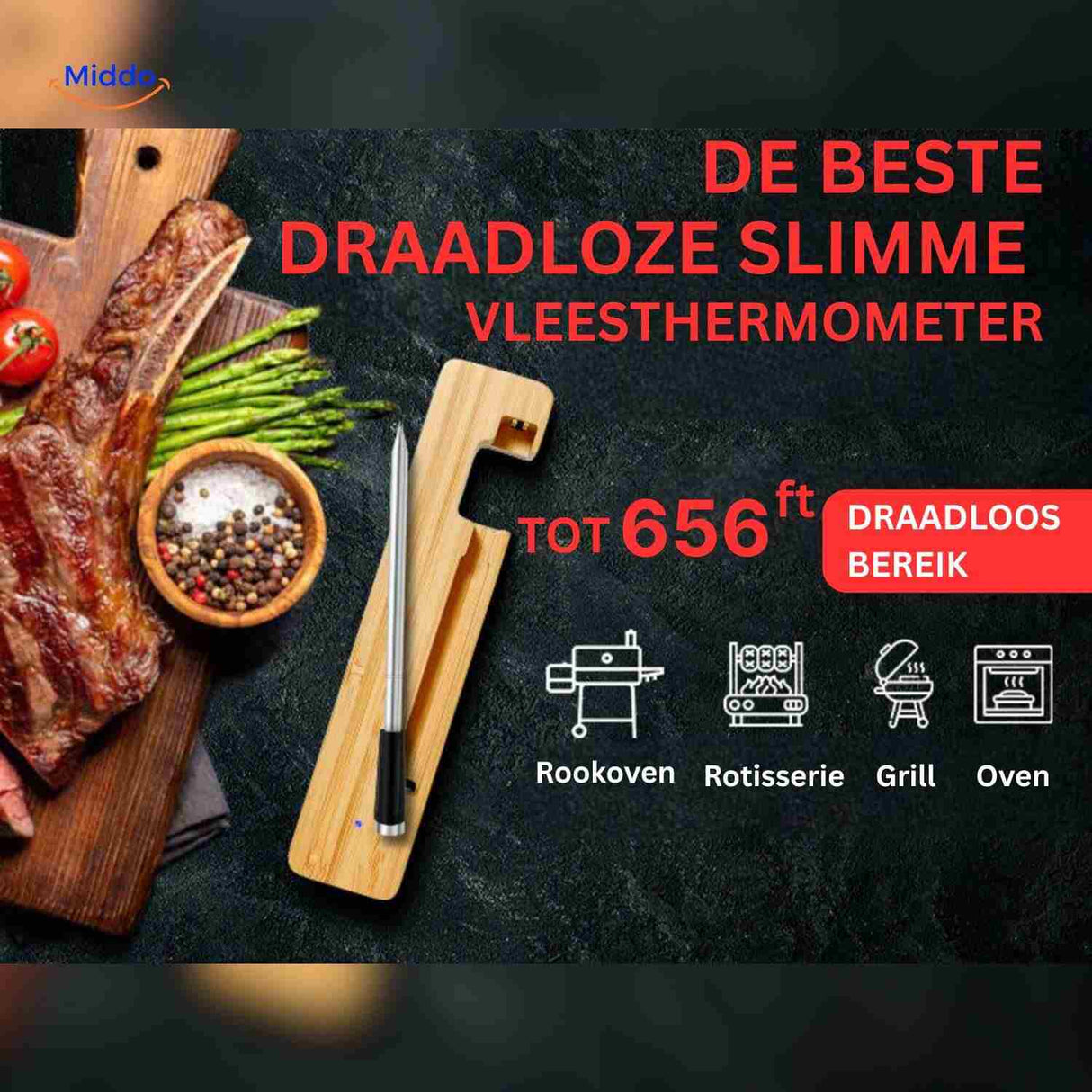 thermomètre à viande sans fil avec une portée jusqu'à 200 m pour griller en liberté
