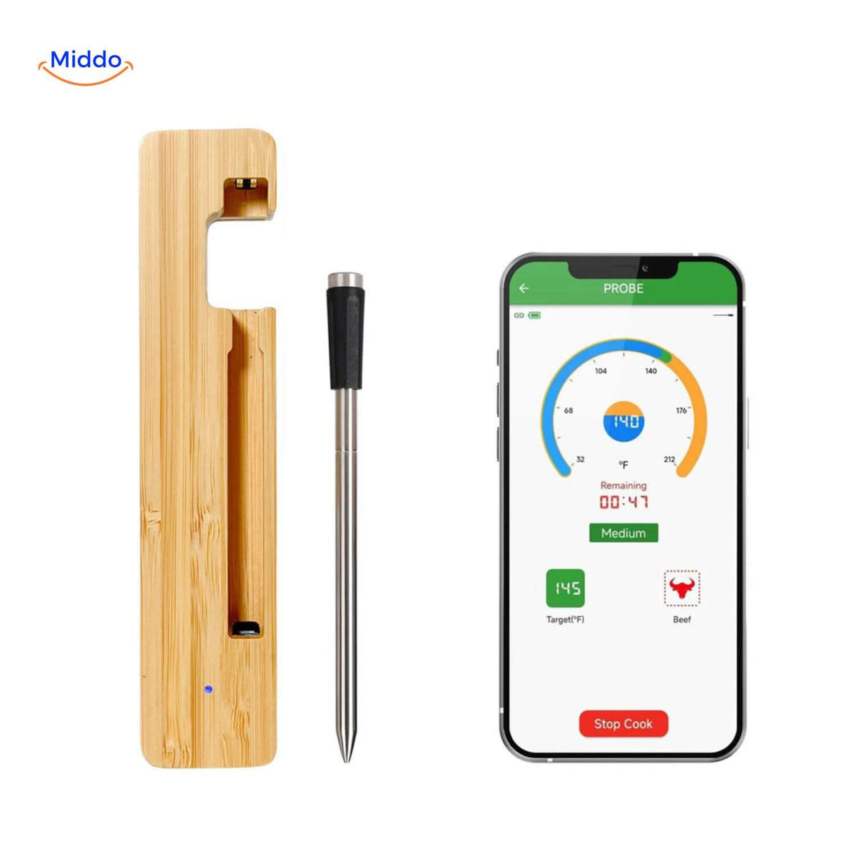 thermomètre à viande sans fil avec application mobile et moniteur pour une cuisson précise