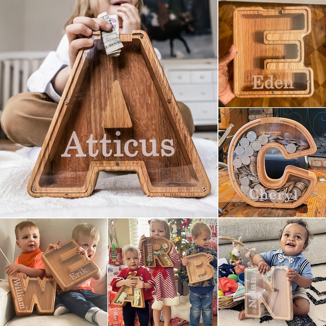 tirelires alphabet en bois pour enfants, idéales pour apprendre à épargner de façon ludique