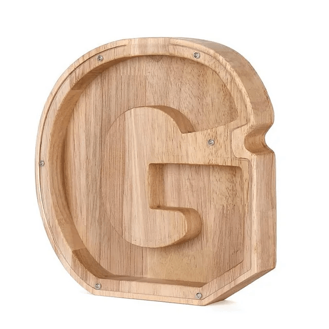 tirelire en forme de lettre G en bois, adaptée aux enfants qui souhaitent épargner