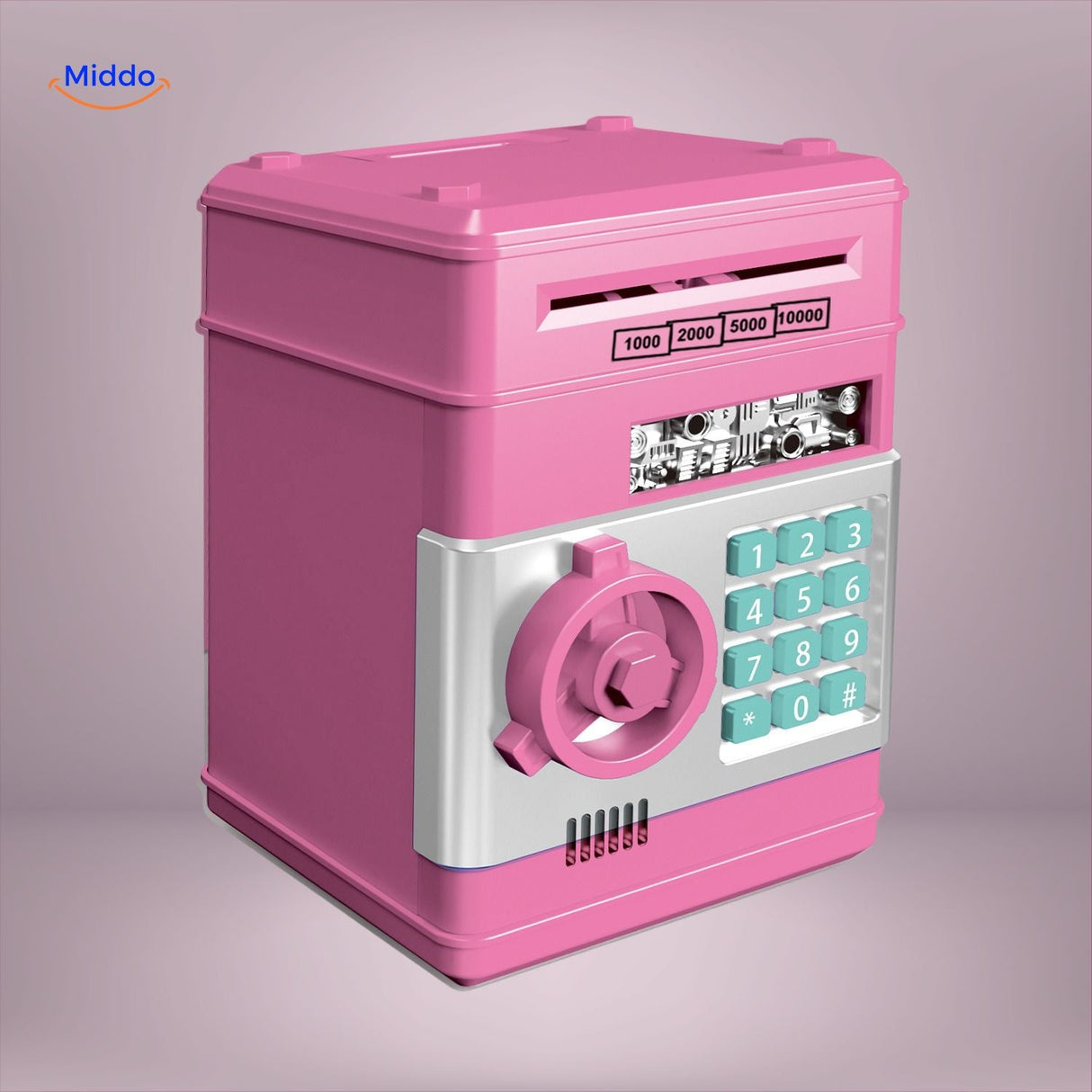 tirelire smartbank rose avec écran tactile, modèle interactif pour enfants