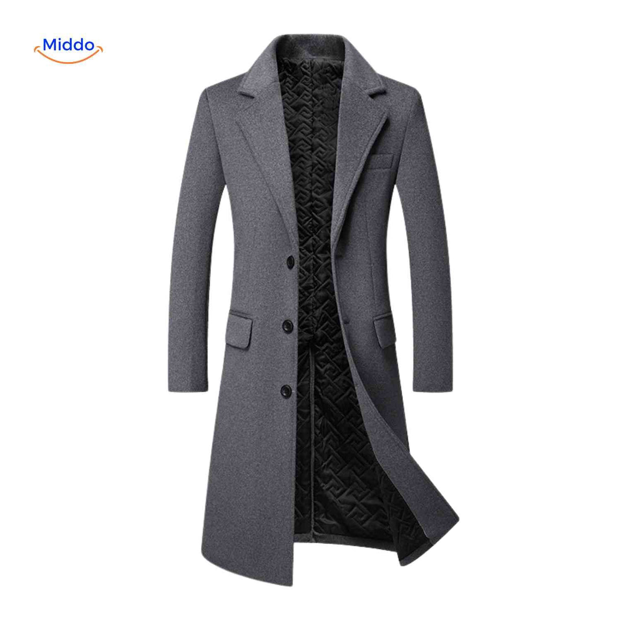 trench en laine gris avec doublure matelassée intérieure, chaleur et confort en hiver