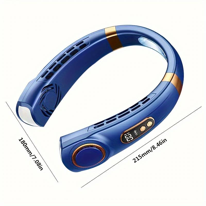 ventilateur de cou bleu au design élégant avec bandeau flexible, adapté à toutes les occasions