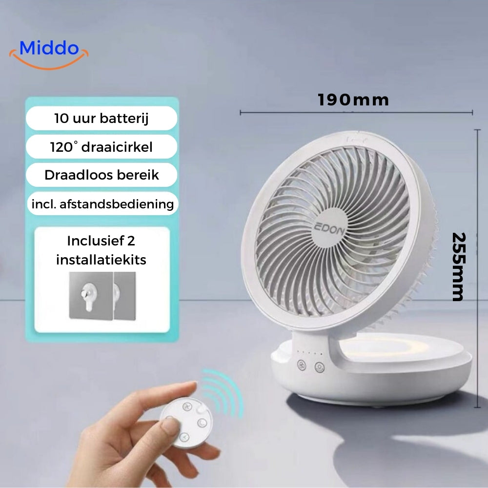 ventilateur orientable blanc avec télécommande et fiche technique des spécifications