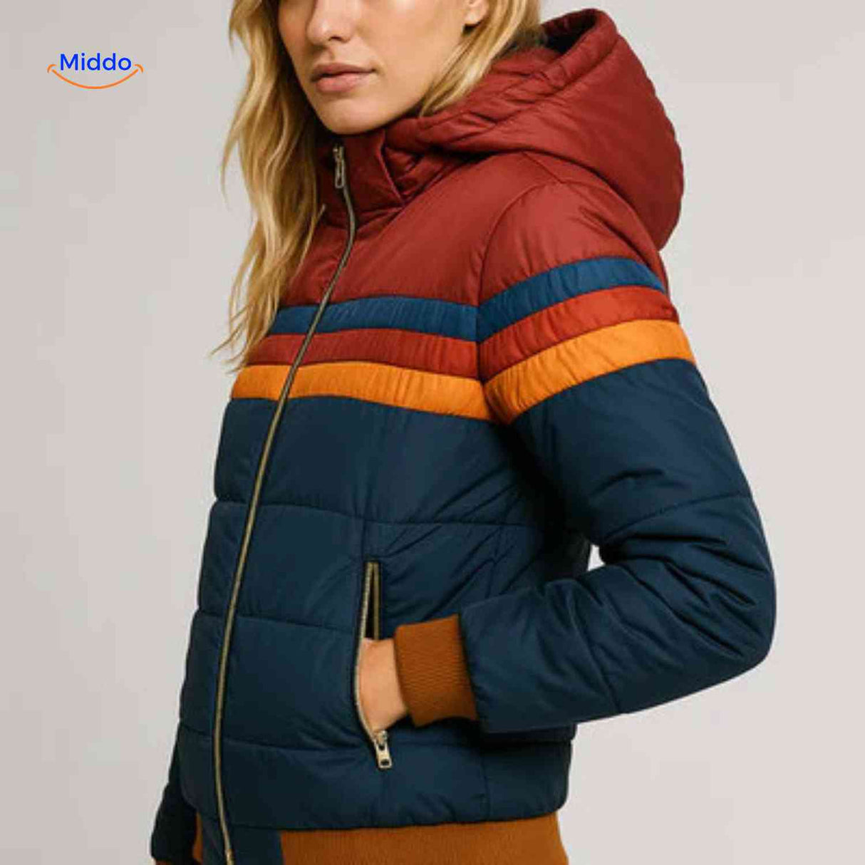 veste bleue marine et rouge à rayures pour femme, coupe élégante et chaude