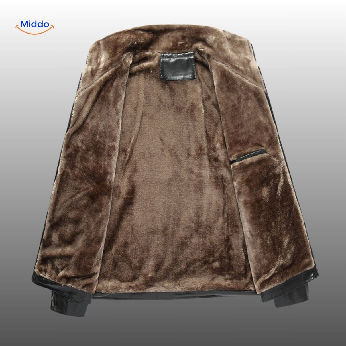 intérieur de la veste en cuir avec doublure en fourrure douce, confort et chaleur assurés