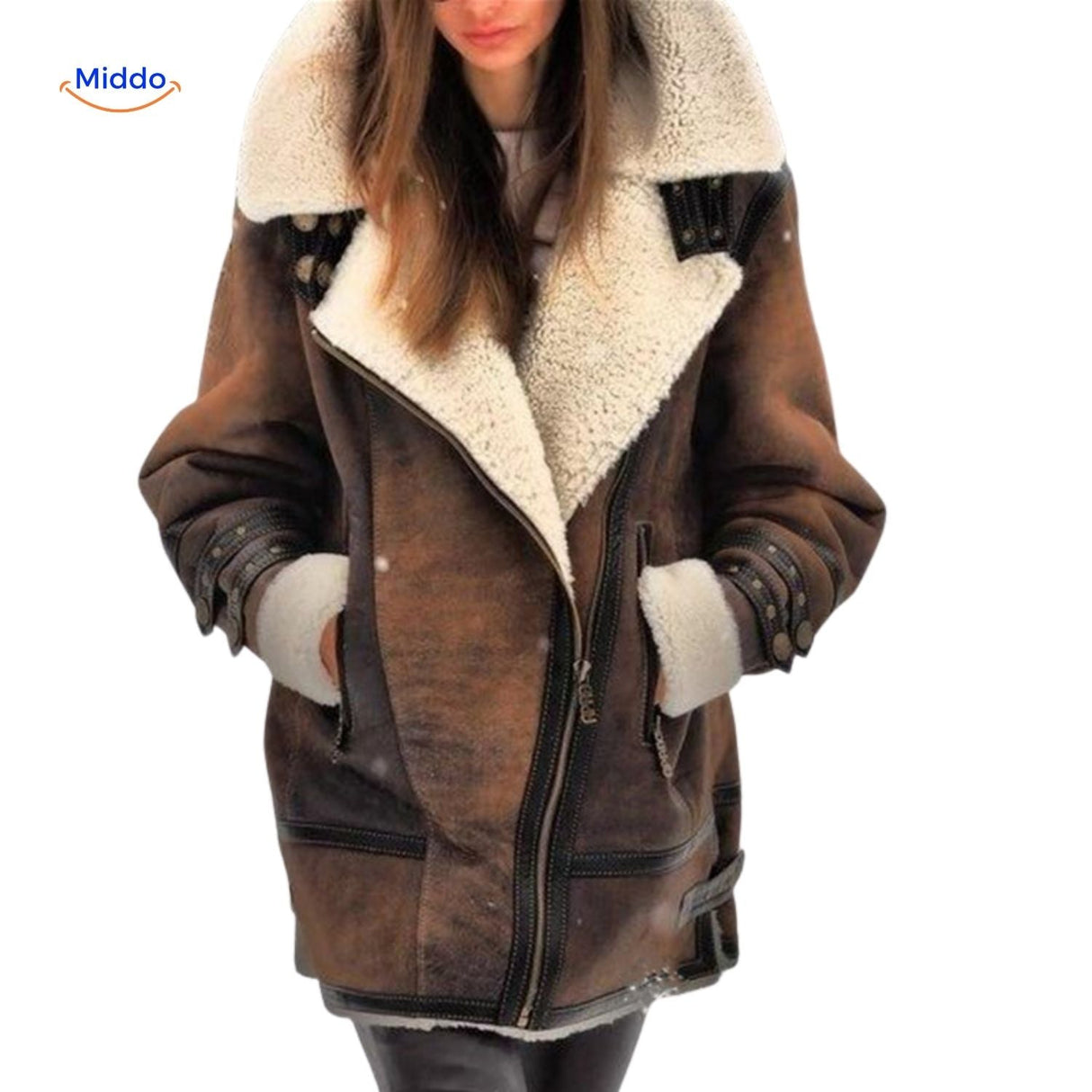 veste fausse fourrure longue femme coloris brun, manteau chaud et élégant pour l'hiver