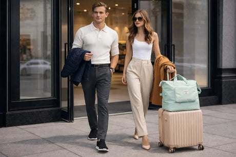 Couple élégant avec bagages : mode et accessoires Middo