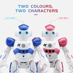 Afbeelding van de Arlock kinderrobot met beschrijving van functies: intellectuele programmering, gebarensensor, patrouilleren en obstakelvermijding, zingen en dansen, en automatisch display