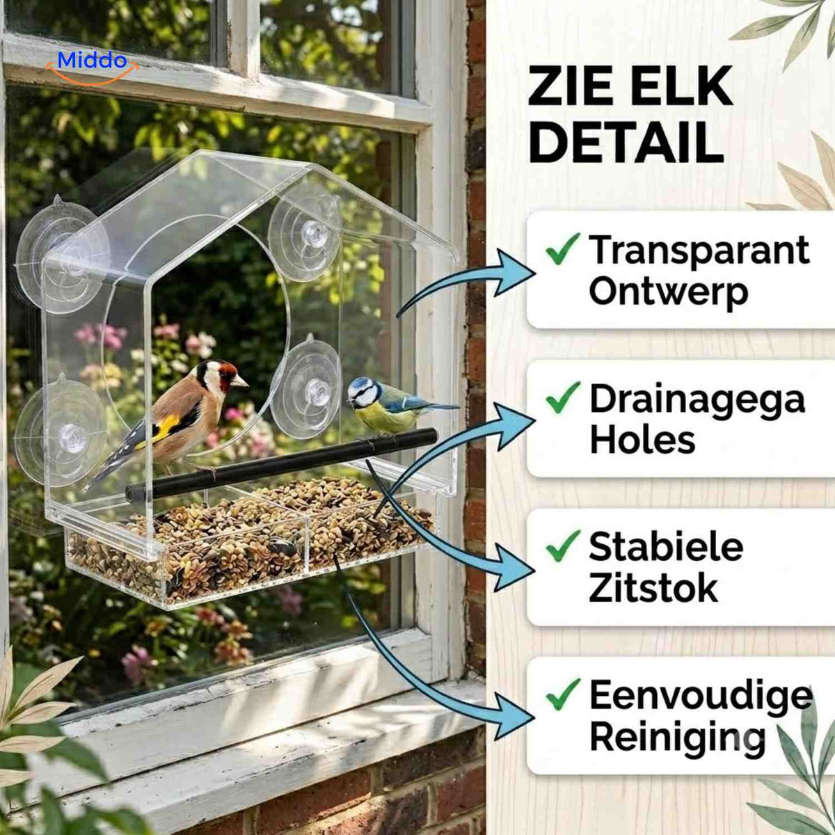Mangeoire AviHaven transparente à ventouses pour oiseaux, vue 03