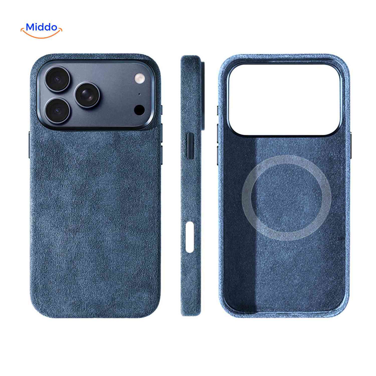 Coque iPhone AlcantaPro compatible MagSafe, bleu, vue 3