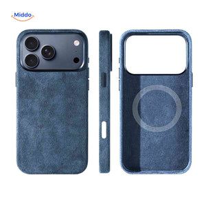 Coque iPhone AlcantaPro compatible MagSafe, bleu, vue 3
