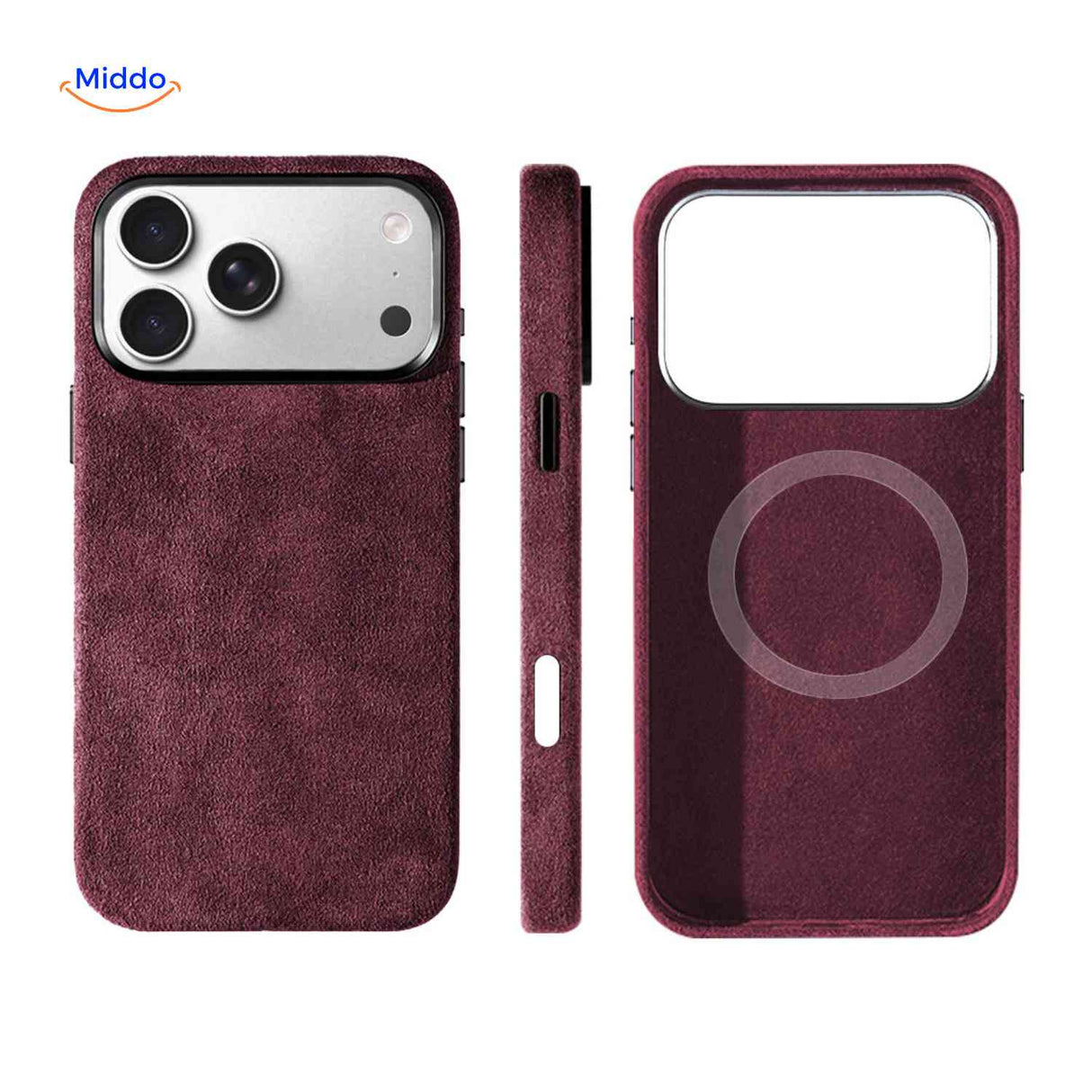 Coque iPhone AlcantaPro compatible MagSafe, rouge, vue 5