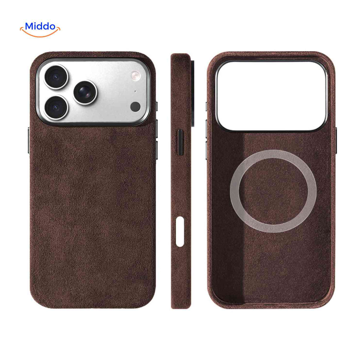 Coque iPhone AlcantaPro compatible MagSafe, marron, vue 7