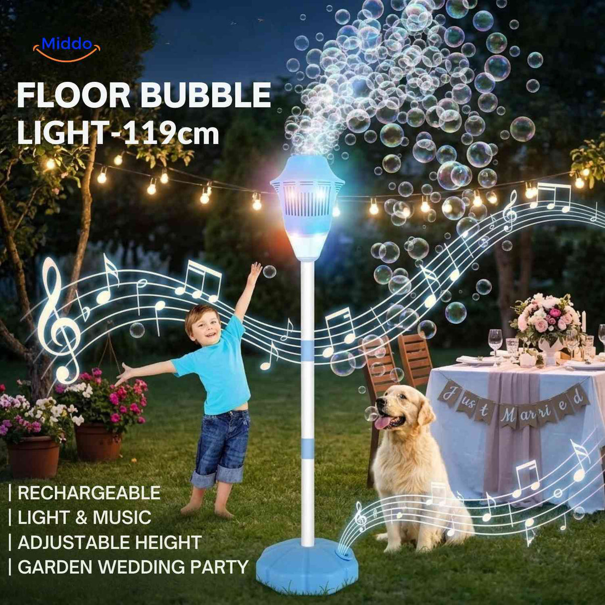 Machine à bulles Bubblio rechargeable avec LED et musique, vue produit 10