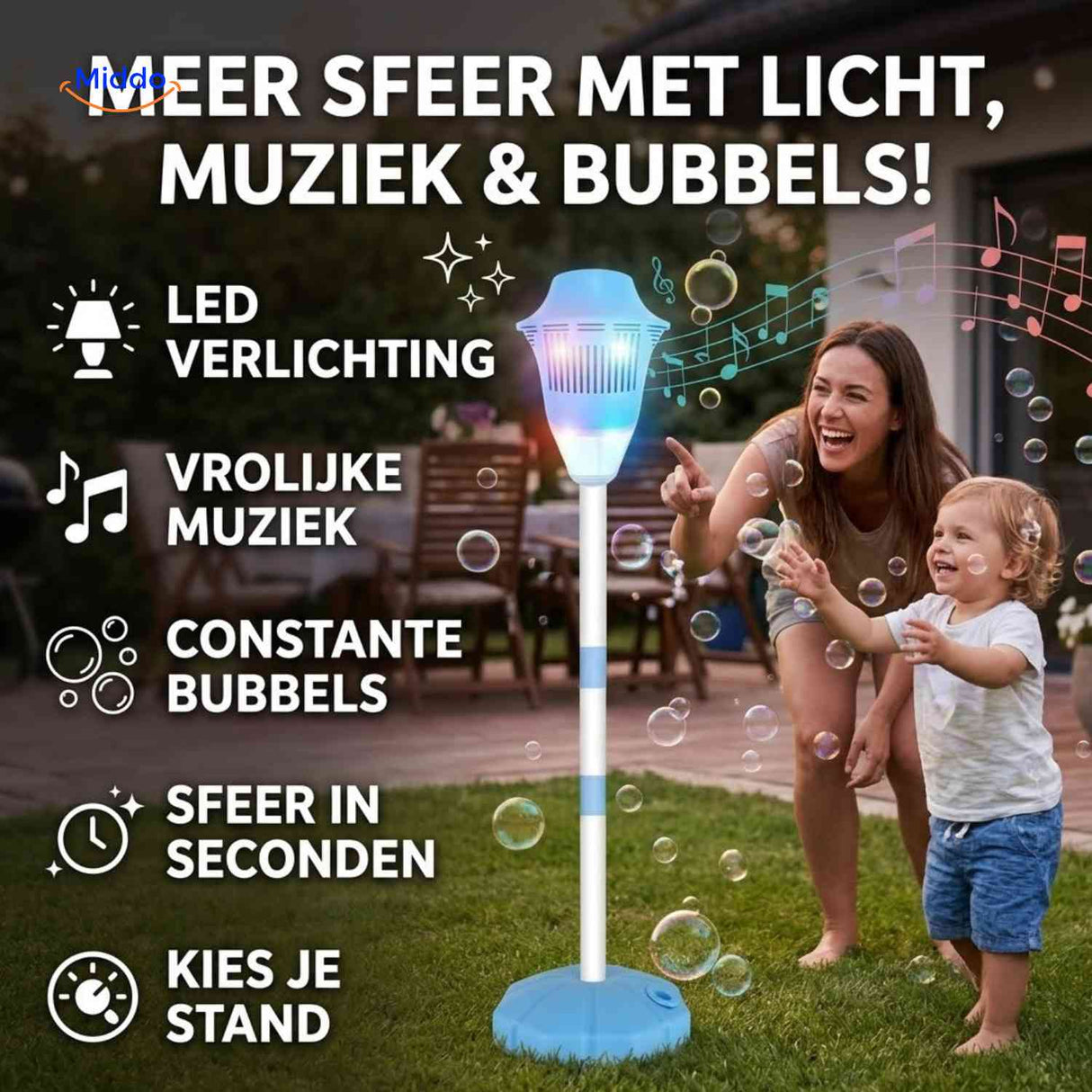 Machine à bulles Bubblio rechargeable avec LED et musique, vue produit 4