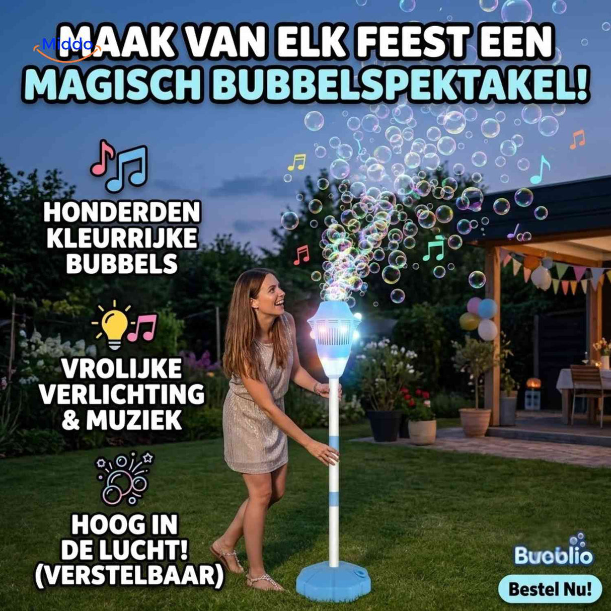 Machine à bulles Bubblio rechargeable avec LED et musique, réglable, vue 12