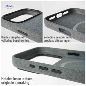 Coque iPhone AlcantaPro compatible MagSafe, gros plan, vue 16
