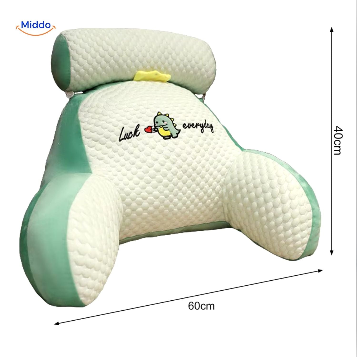 ComfyBack Coussin Lombaire design dinosaure vert avec texte middo
