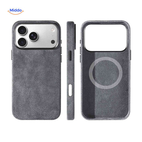 Coque iPhone AlcantaPro compatible MagSafe, gris foncé, vue 2