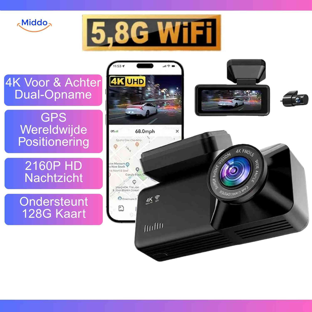 DriveGuard dashcam 4K double caméra GPS avec vision nocturne