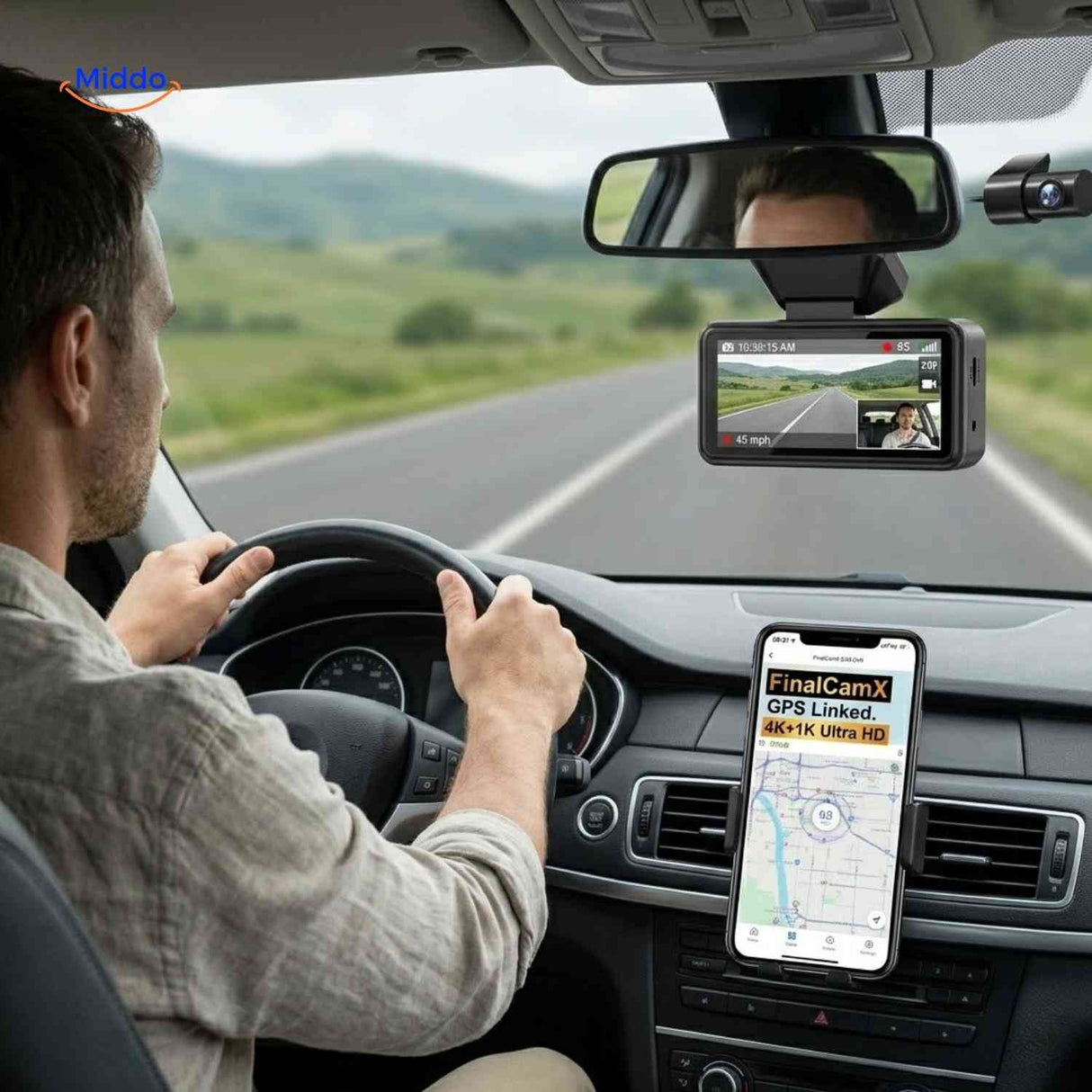 DriveGuard dashcam installation voiture avec caméra avant et arrière