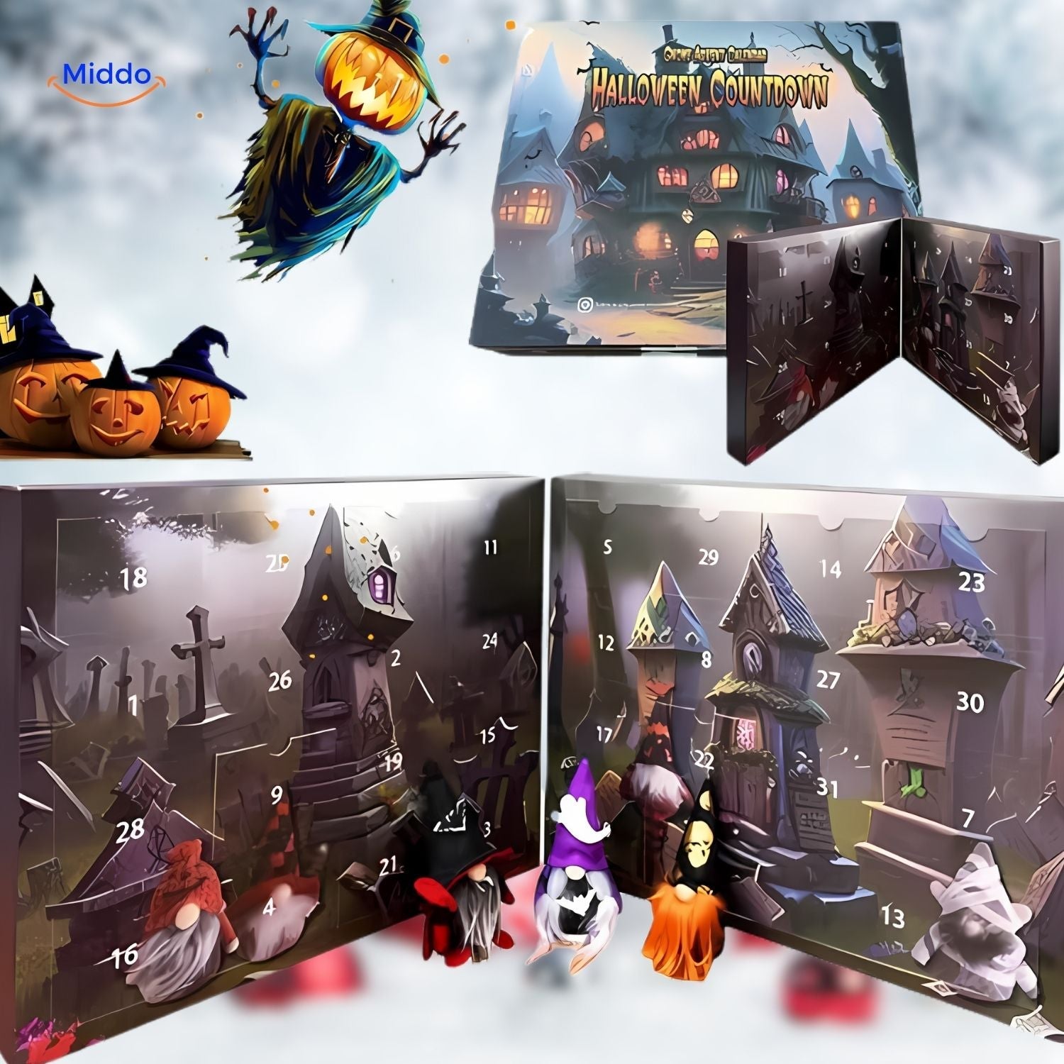 FestiveFrights Calendrier en peluche halloween compte à rebours avec nains effrayants