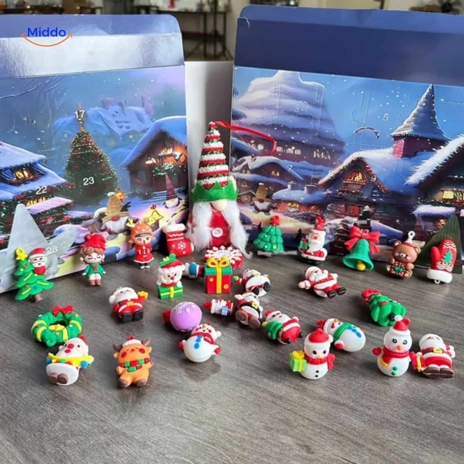 FestiveFrights Calendrier en peluche figurines de Noël avec calendrier de l'Avent ambiance middo